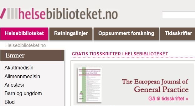 Nettsiden helsebiblioteket.no